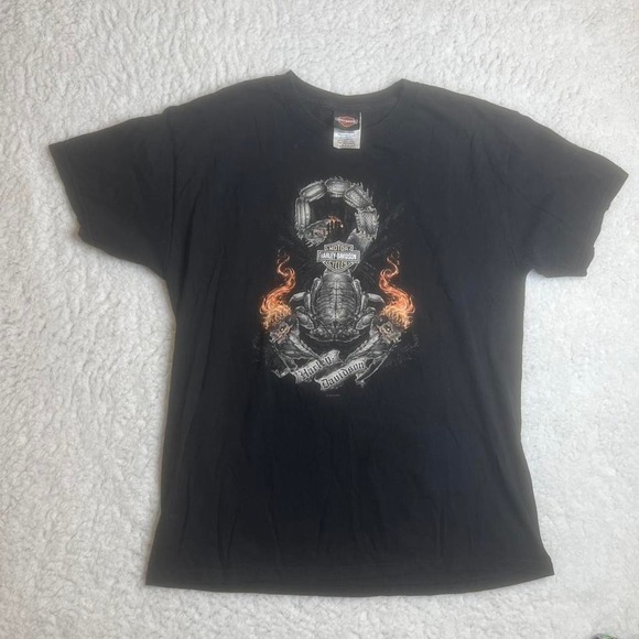 Y2K Harley Davidson men's black tshirt fade biker flames vintage - Picture 1 of 8